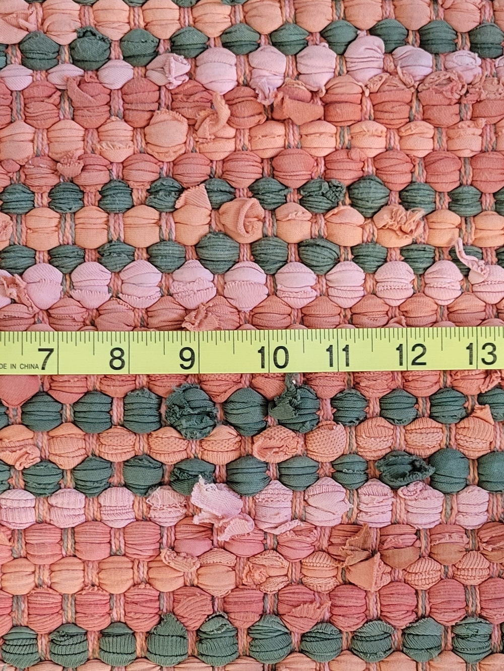 Woven Coral and Olive Stripe Rag Rug - Picture 3 of 4
